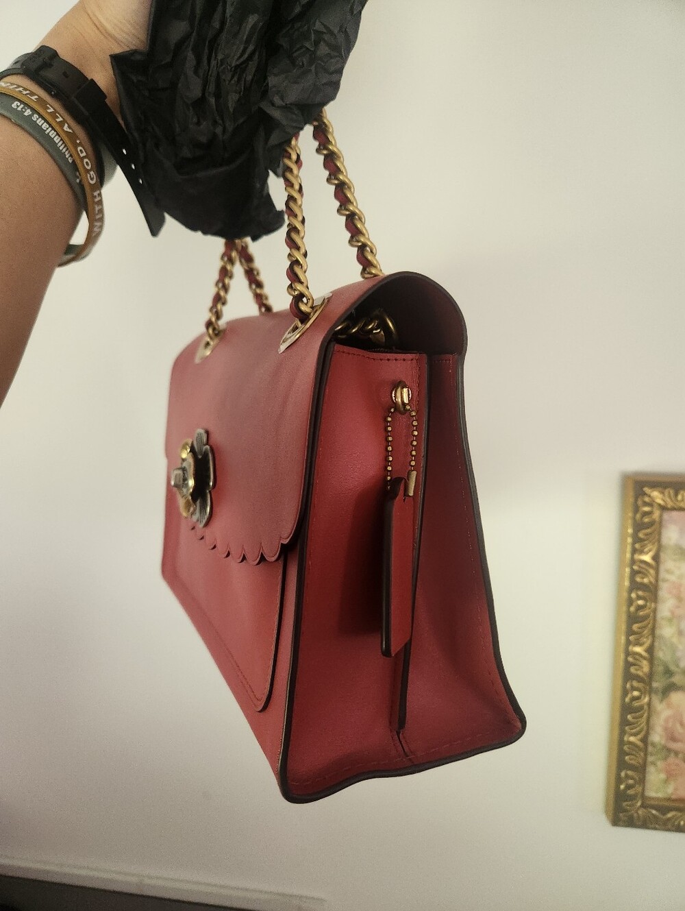 New COACH Shoulder Bag with Floral Turn-Lock - Picture 2 of 8